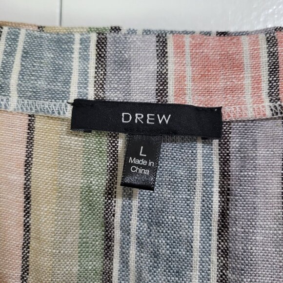 DREW Women's LG Linen Blend Pastel Striped Tie Front Top Blouse Anthropologie - Picture 4 of 8